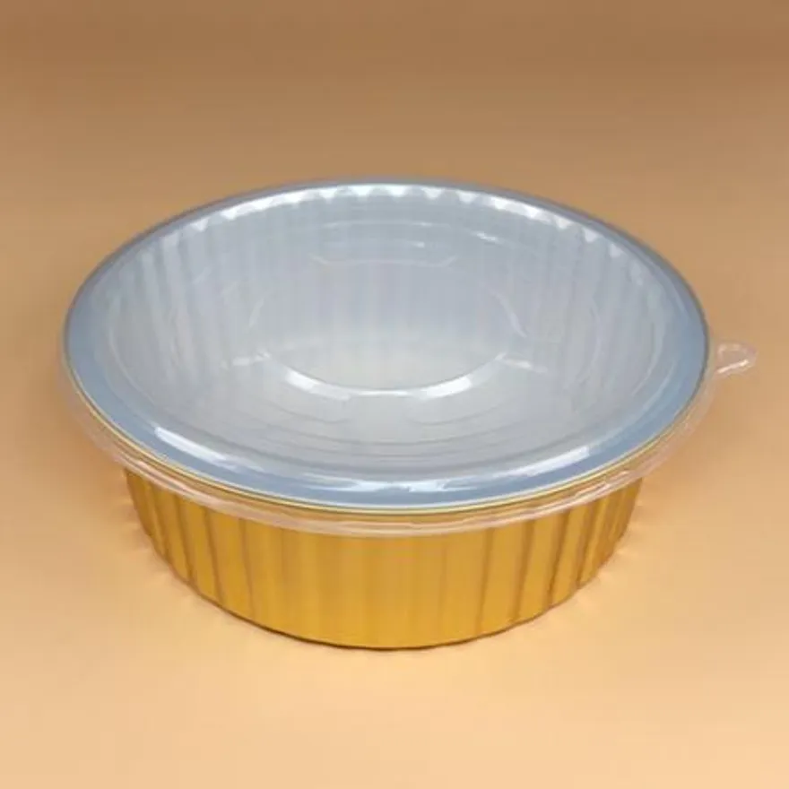알루미늄용기 세트(원형골드/반투명뚜껑/3,000ml) 이미지
