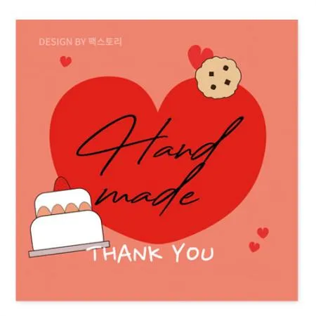 스티커-HAND MADE-케익-THANK YOU(사각45x45)