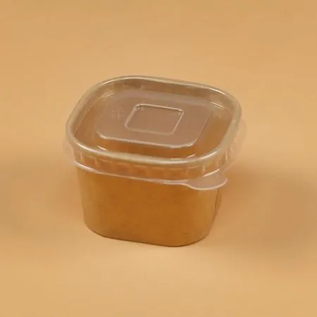 종이용기 사각소스용기 세트(크라프트/투명뚜껑/90ml)