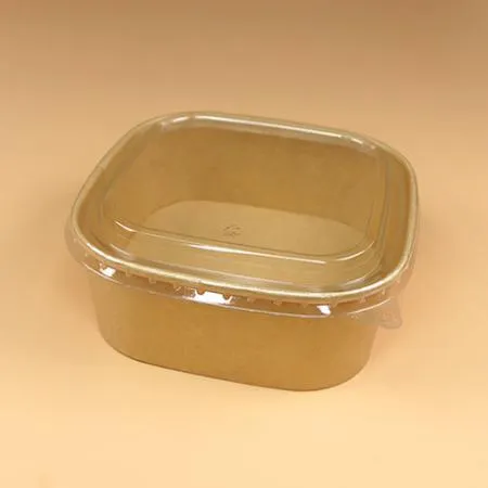 종이용기 세트(정사각/크라프트/투명뚜껑/1,200ml)
