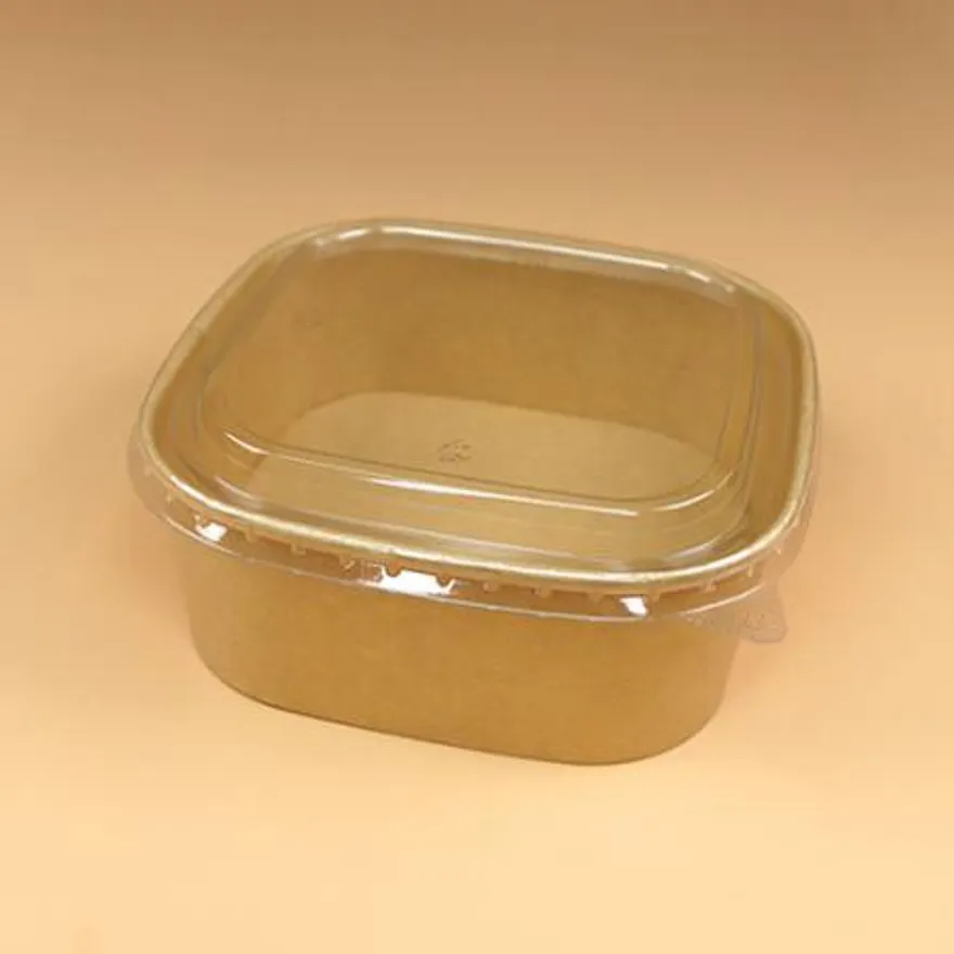 종이용기 세트(정사각/크라프트/투명뚜껑/1,200ml) 이미지