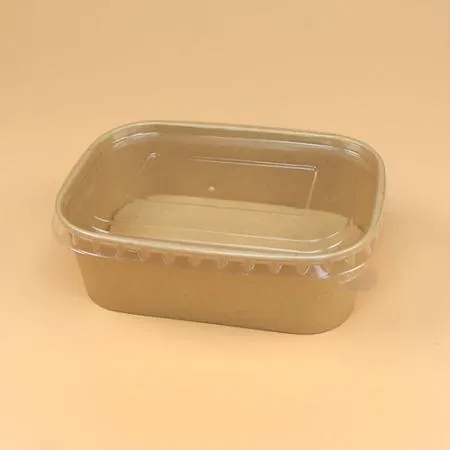 종이용기 세트(직사각-크라프트/투명뚜껑/R750) 이미지