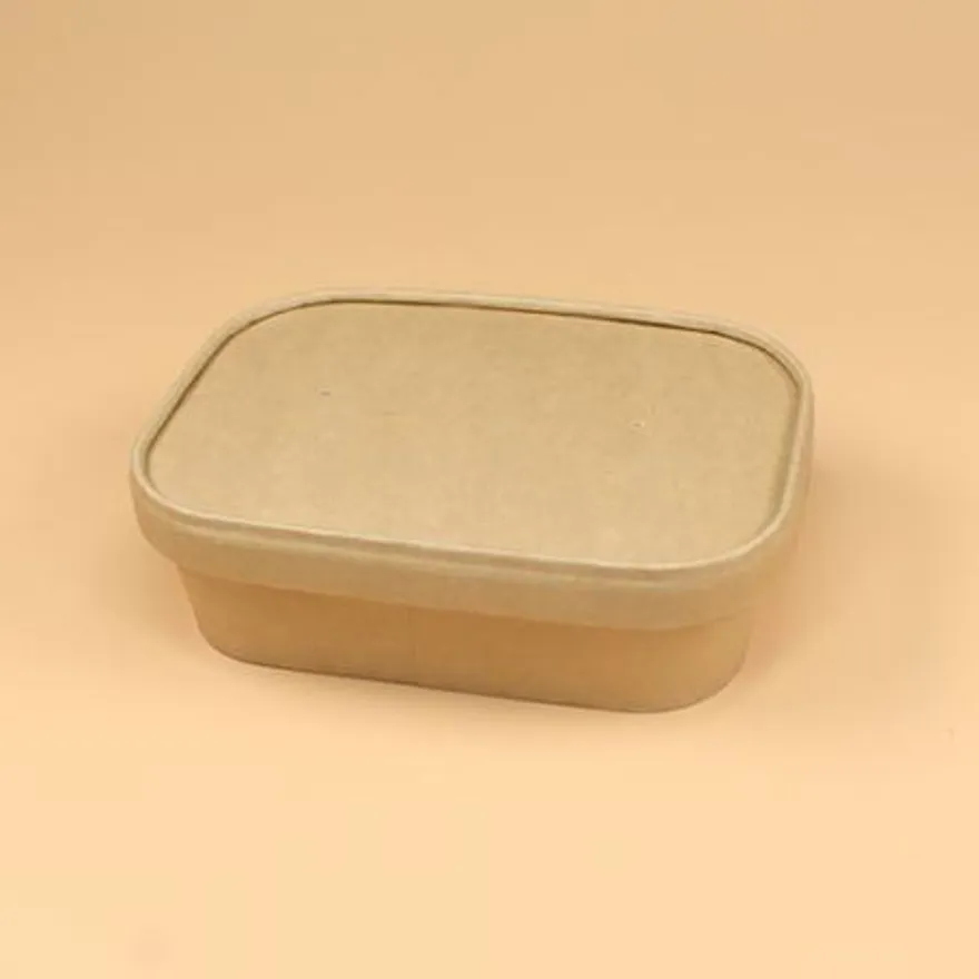 종이용기 세트(직사각-크라프트/종이뚜껑/R580) 이미지