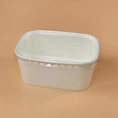 종이용기 세트(직사각/백색/투명뚜껑/R1000)
