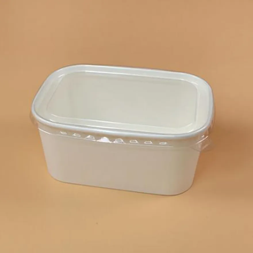 종이용기 세트(직사각/백색/투명뚜껑/R1000) 이미지