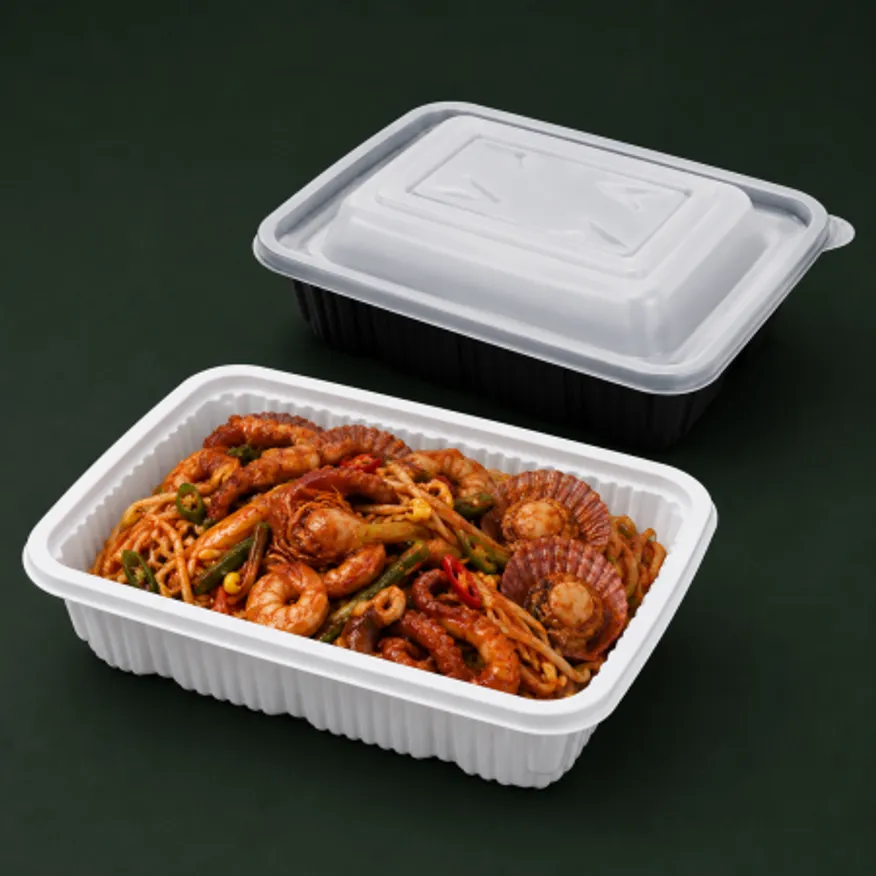 빌렉 대형 사각 찜용기 100개 소 2000ml 블랙 배달 포장/뚜껑포함 이미지