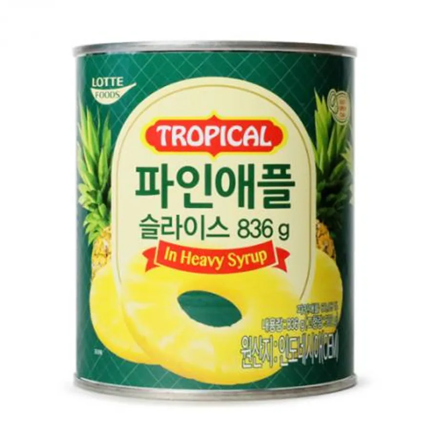 롯데 파인애플 슬라이스 836g 통조림 화채 샐러드 팥빙수 간식 이미지