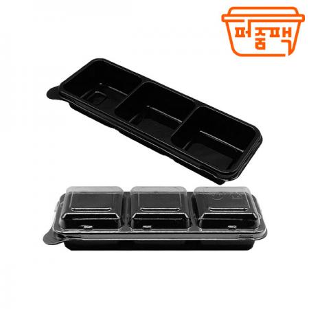 ★배송지연★AJ-직사각 3칸 반찬용기 검정 세트