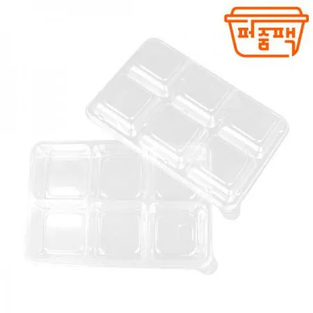 AJ-직사각 6칸 반찬용기 투명 세트 이미지