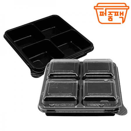 AJ-정사각 4칸 반찬용기 검정 세트