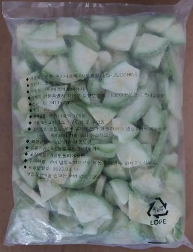 쥬키니호박,1Kg(두께6~7mm,사분원형,개별냉동),상품,냉동,절단,중국 이미지