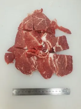 육우,1Kg(0.2cm),목심,냉동,3등급,불고기용,국산,밀봉/진공포장 아님