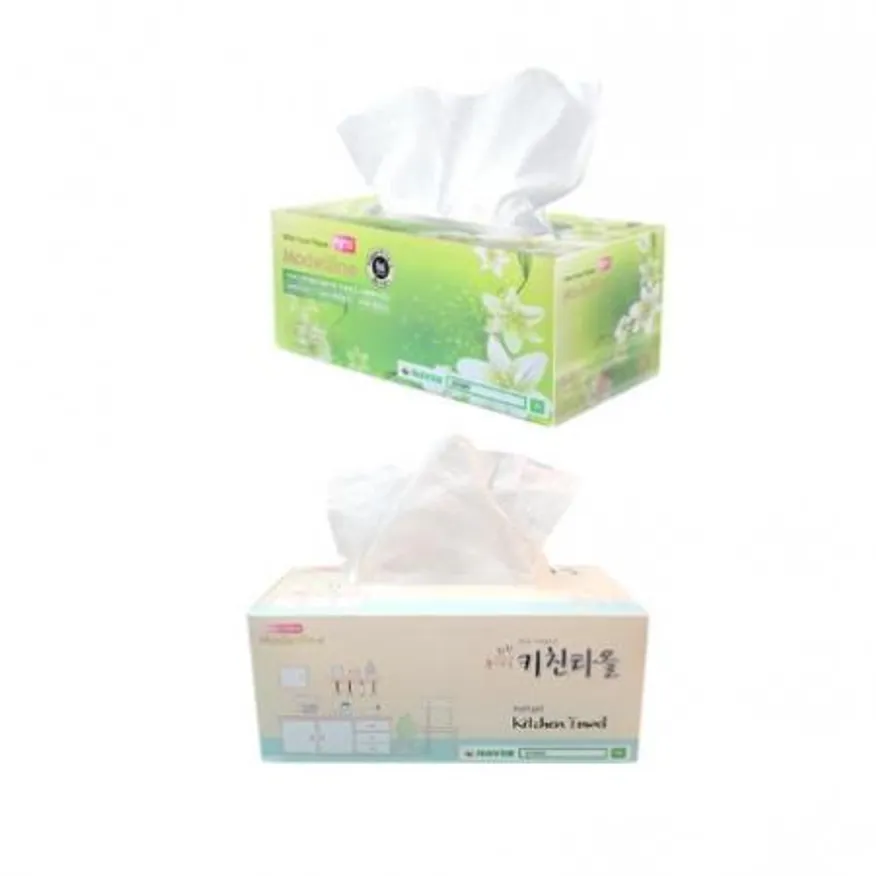 100%천연펄프 미용티슈 200매6곽+뽑아쓰는 키친타올 100매6곽 이미지