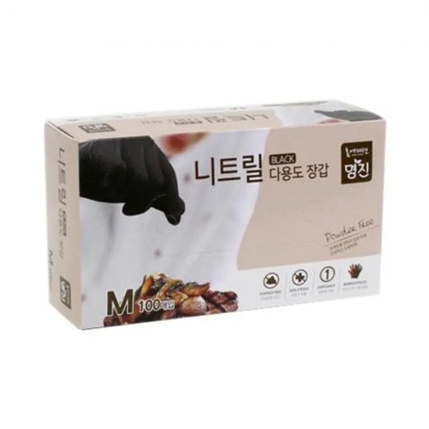 명진 니트릴 장갑 M 낱개 검정 업소 주방 식자재 이미지