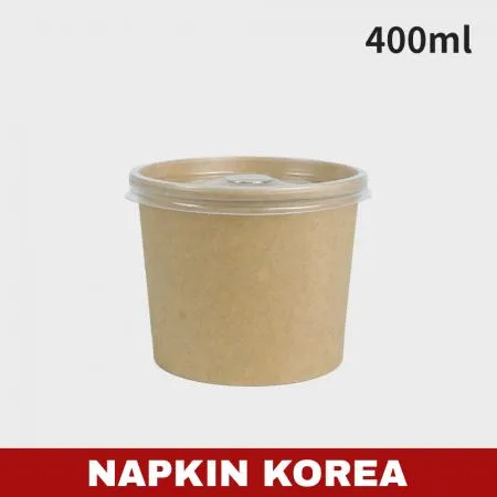 크라프트 원형용기 400ml (용기+PP뚜껑) 세트 500개입