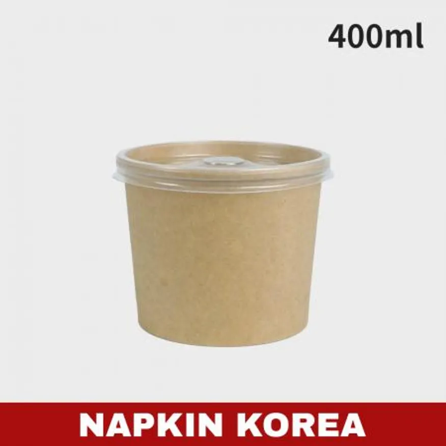 크라프트 원형용기 400ml (용기+PP뚜껑) 세트 500개입 이미지