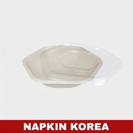 육각 펄프용기 소 (용기+PET 뚜껑) 세트 300개입