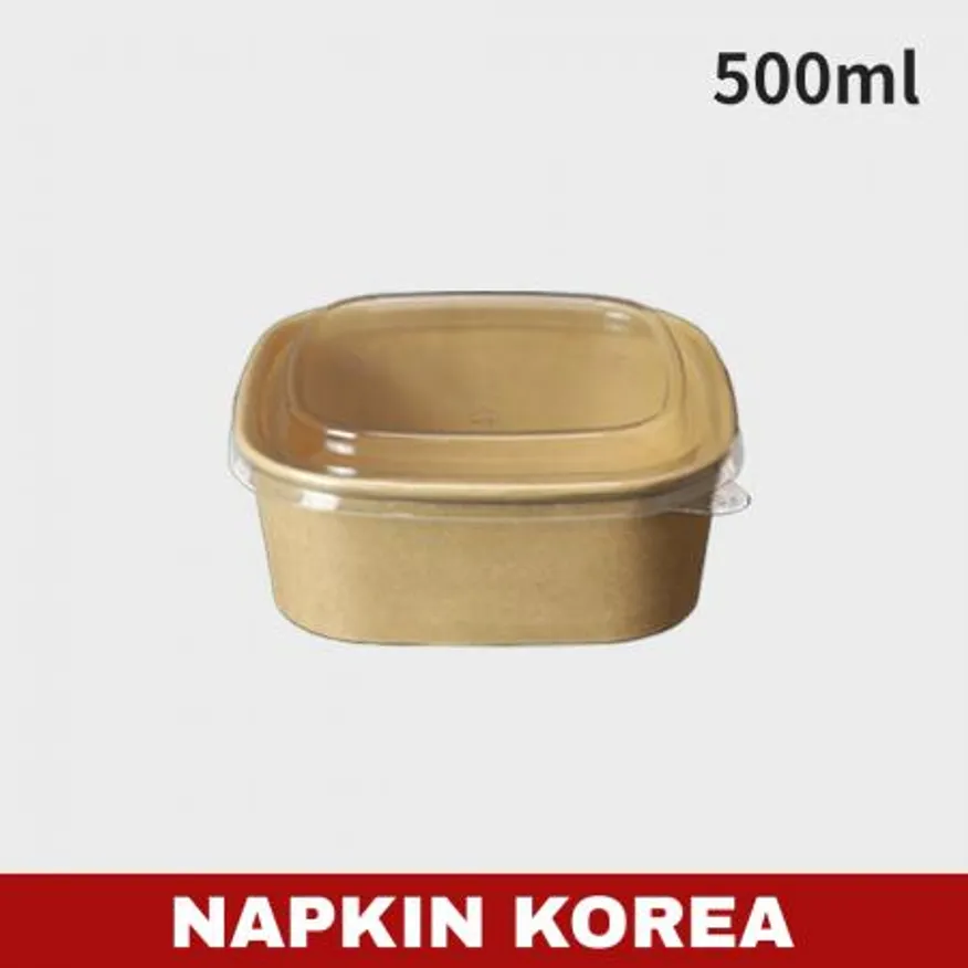 크라프트 정사각용기 HC500 (용기+PET뚜껑) 세트 300개입 이미지