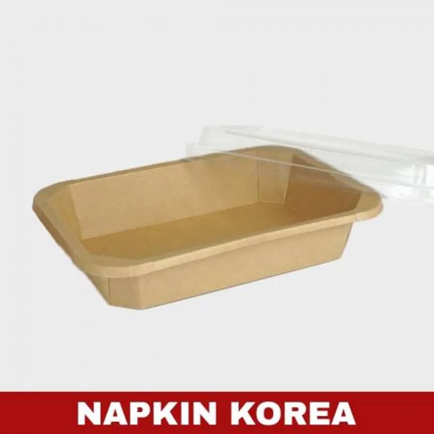 크라프트 직사각 팔각용기 RS900 (용기+PET뚜껑) 세트 300개입 이미지