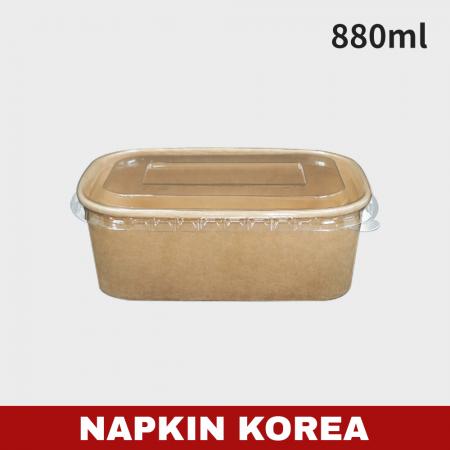 크라프트 사각용기 R880B (용기+PET뚜껑) 세트 300개입