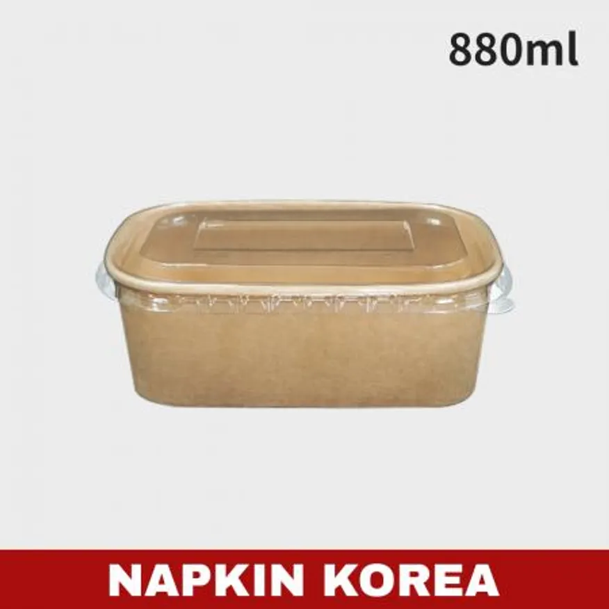 크라프트 사각용기 R880B (용기+PET뚜껑) 세트 300개입 이미지