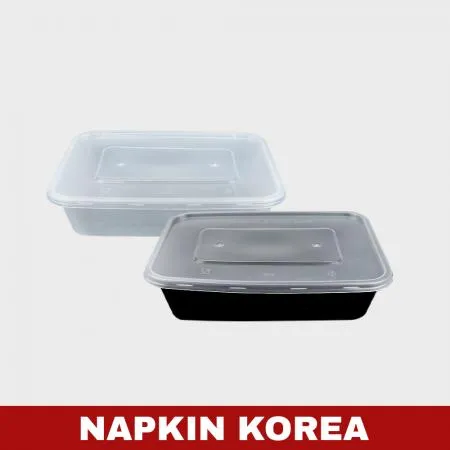 신형 사각용기 YQ385 검정 (용기+뚜껑) 세트 300개입 이미지