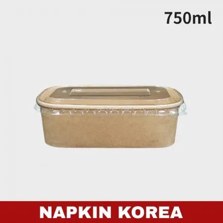 크라프트 사각용기 R750B (용기+PET뚜껑) 세트 300개입