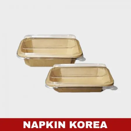 크라프트 직사각 팔각용기 RS500 (용기+PET뚜껑) 세트 300개입 이미지