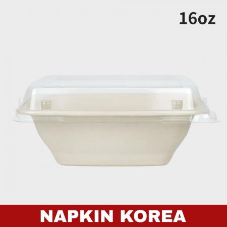 정사각 펄프용기 16온스 (용기+PET뚜껑) 세트 300개입