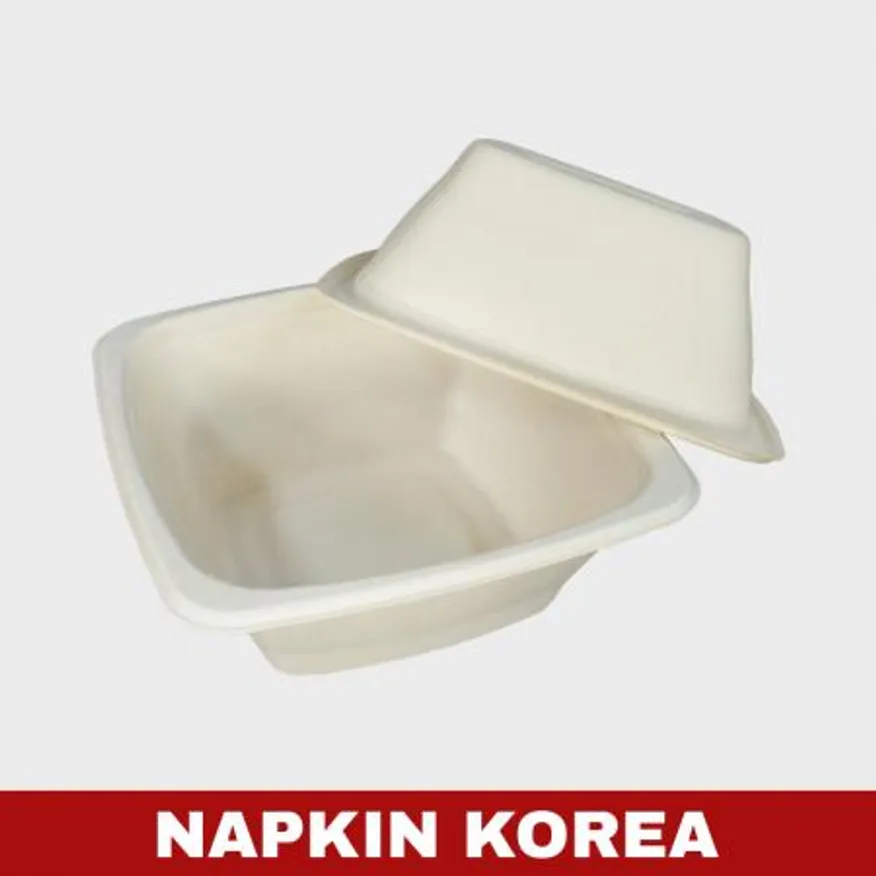 정사각 펄프용기 32온스 (용기+PET뚜껑) 세트 300개입 이미지