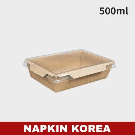 크라프트 도시락(용기+PET뚜껑) 500ml 세트 200개입