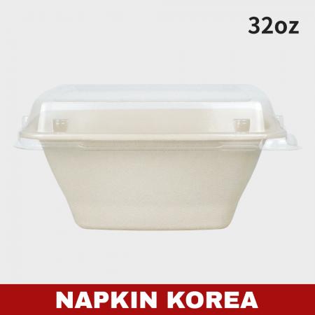 정사각 펄프용기 32온스 (용기+PET뚜껑) 세트 300개입