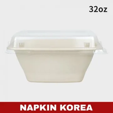 정사각 펄프용기 32온스 (용기+PET뚜껑) 세트 300개입