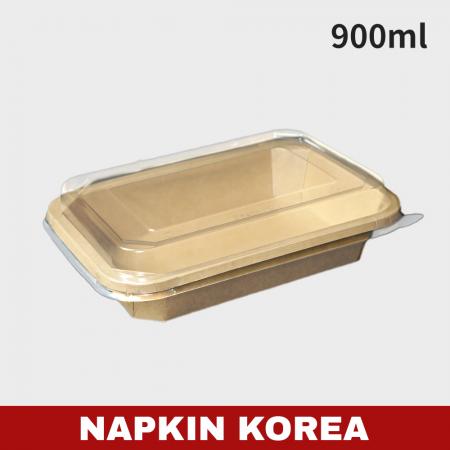 크라프트 직사각 팔각용기 RS900 (용기+PET뚜껑) 세트 300개입
