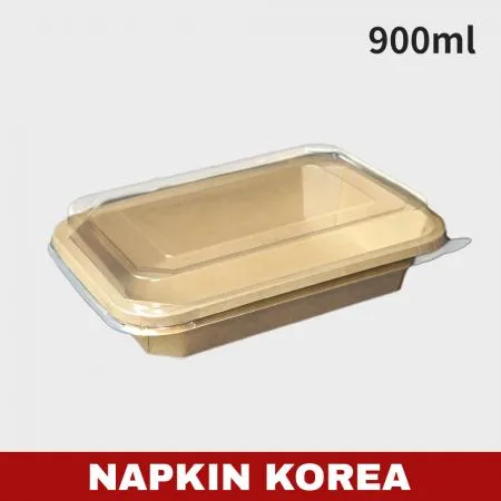 크라프트 직사각 팔각용기 RS900 (용기+PET뚜껑) 세트 300개입