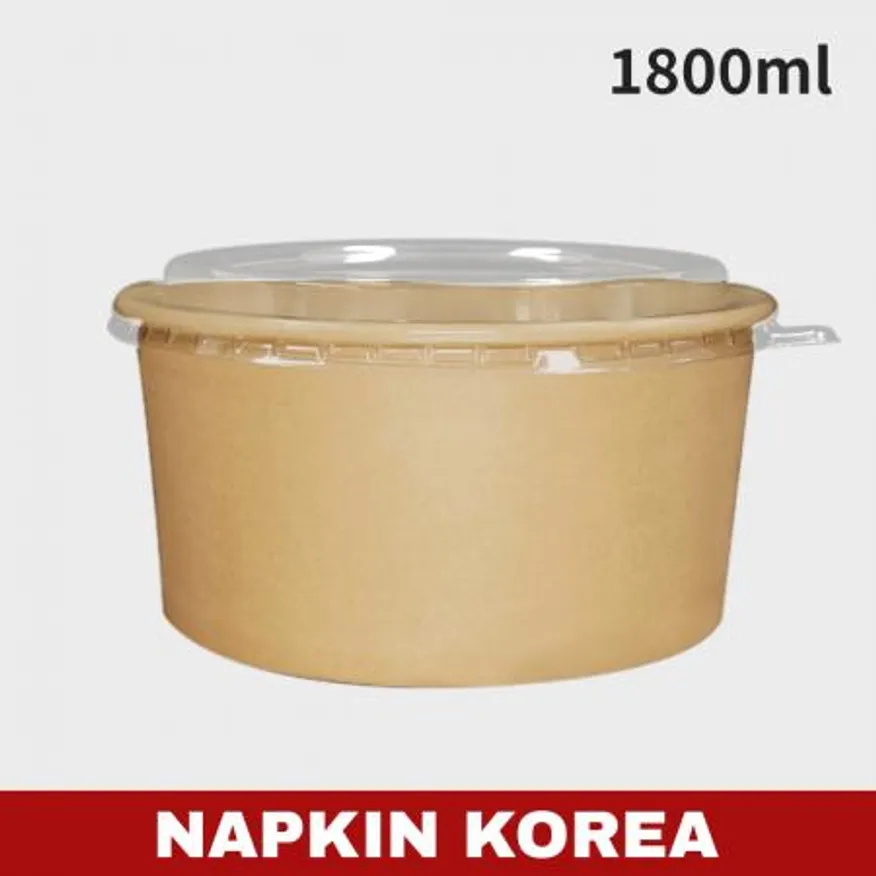 신형 크라프트 컵용기 1800ml (용기+PET뚜껑) 세트 300개입 이미지