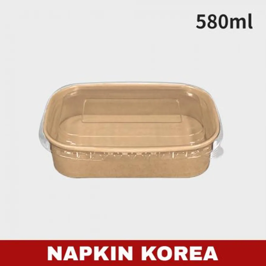 크라프트 사각용기 R580B (용기+PET뚜껑) 세트 300개입 이미지