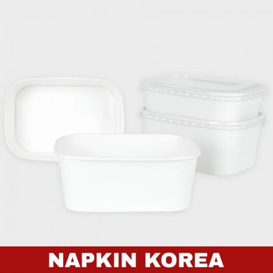 화이트 사각용기 R580B (용기+PET뚜껑) 세트 300개입 이미지