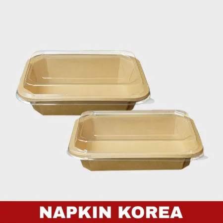 크라프트 직사각 팔각용기 RS900 (용기+PET뚜껑) 세트 300개입 이미지