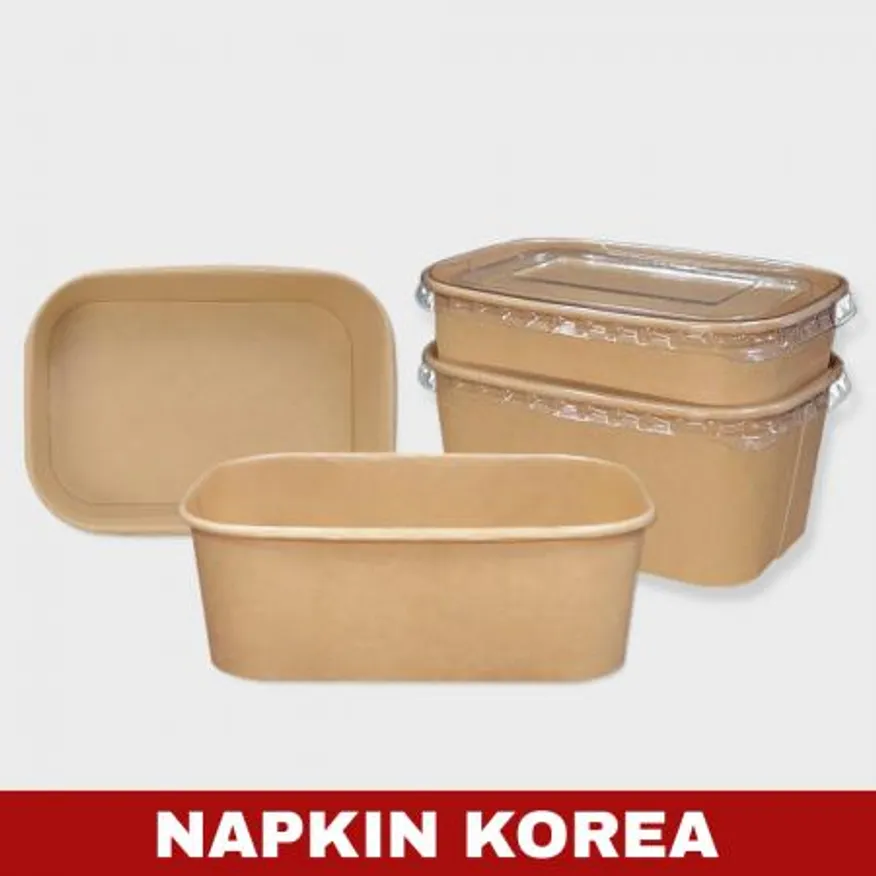 크라프트 사각용기 R1000B (용기+PET뚜껑) 세트 300개입 이미지