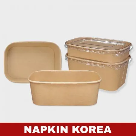 크라프트 사각용기 R1000B (용기+PET뚜껑) 세트 300개입 이미지