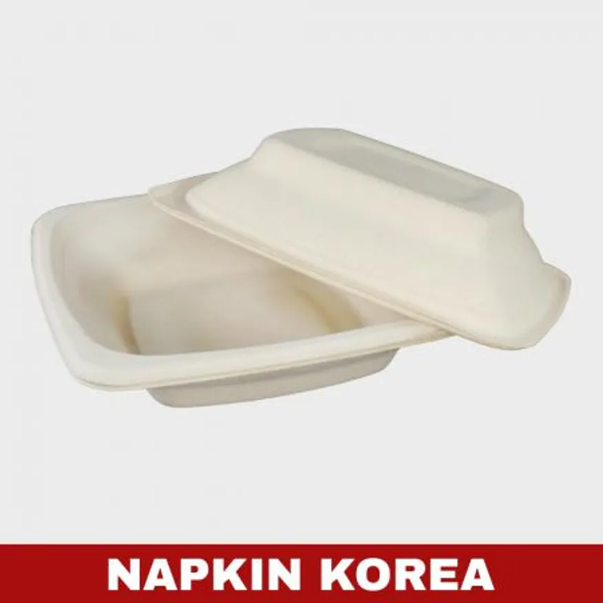 정사각 펄프용기 16온스 (용기+PET뚜껑) 세트 300개입 이미지