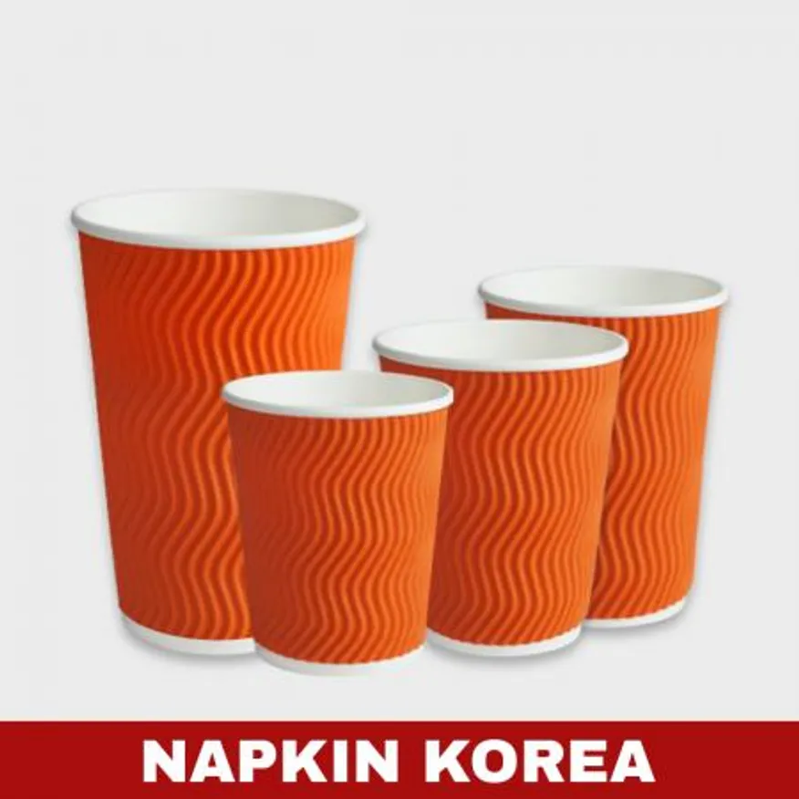럭셔리 3중 단열컵 웨이브 오렌지 10oz 소포장 100개입 이미지