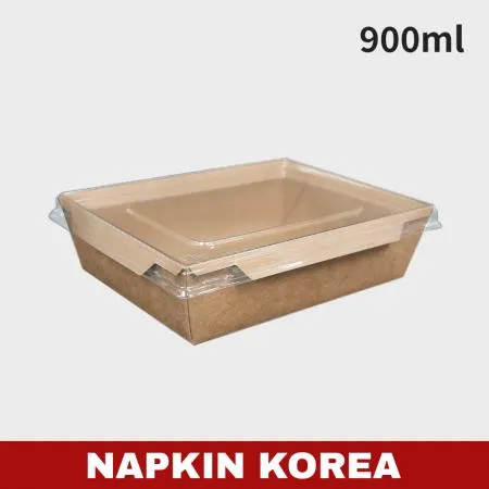 크라프트 도시락(용기+PET뚜껑) 900ml 세트 200개입