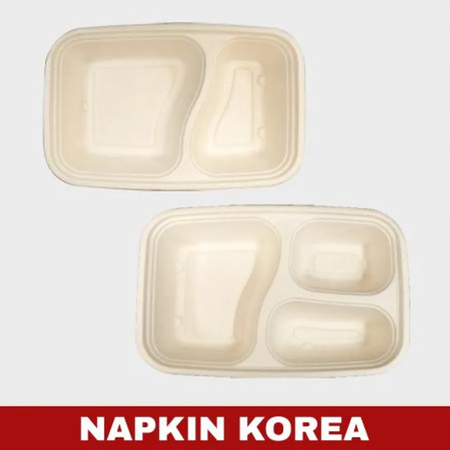 펄프 3칸도시락 (용기+펄프뚜껑) 세트 300개입 이미지