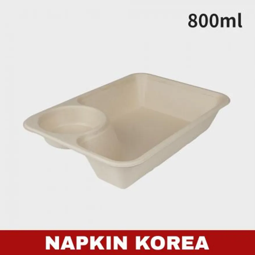 펄프용기 샐러드 2칸 (용기+PET뚜껑) 세트 500개입 이미지