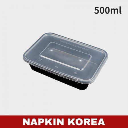 신형 사각용기 YQ385 검정 (용기+뚜껑) 세트 300개입