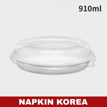타원 펄프용기 OB26 화이트 (용기+PET뚜껑) 세트 300개입