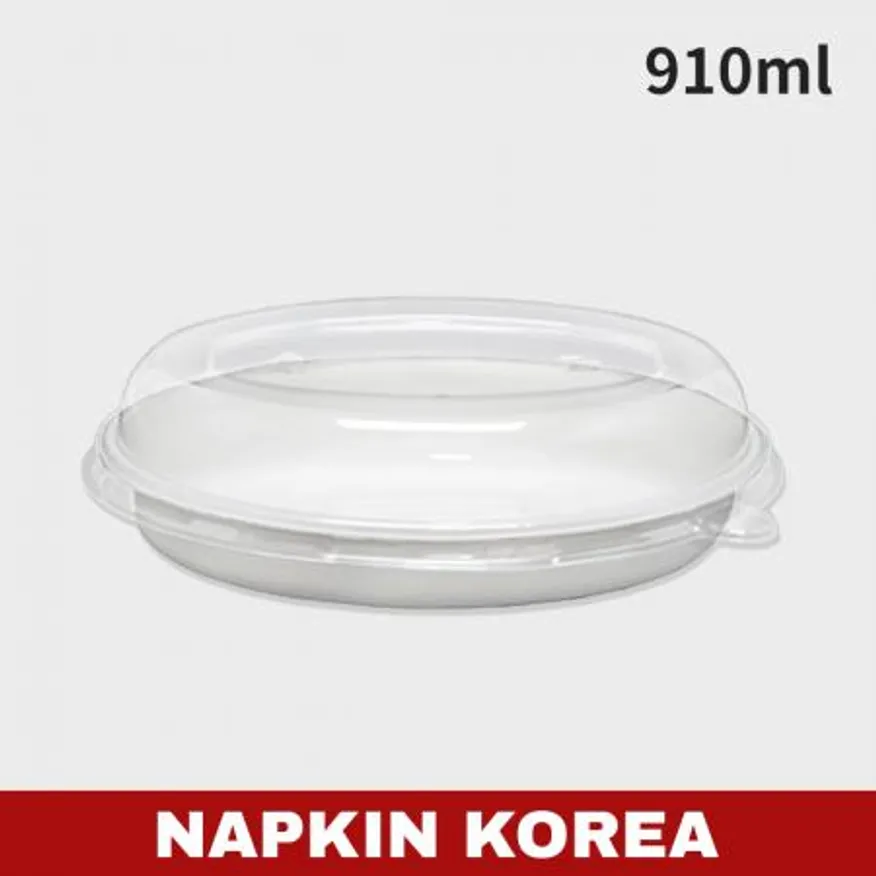타원 펄프용기 OB26 화이트 (용기+PET뚜껑) 세트 300개입 이미지