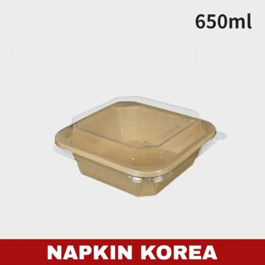 크라프트 팔각용기 S650 (용기+PET뚜껑) 세트 300개입 이미지